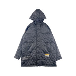 Customized mid-length black rhombus quilted jacket, warm jacket, zipper pocket, hood, button zipper quilted jacket, 100% polyester J1026 Customized mid-length black rhombus quilted jacket, warm jacket, zipper pocket, hood, button zipper quilted jacket, 100% polyester J1026